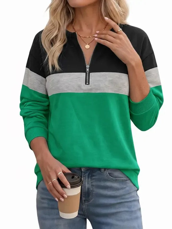 Women's Color Block Quarter Zip Sweatshirt