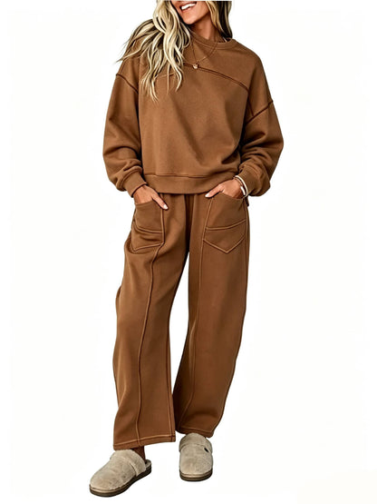 Womens Casual 2 Piece Contrast Seams Tracksuit Set