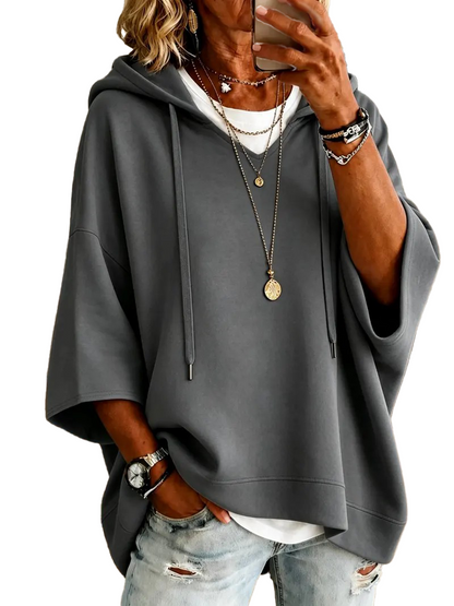 Women Plus‑Size Solid Oversized Half‑Sleeve Hoodie