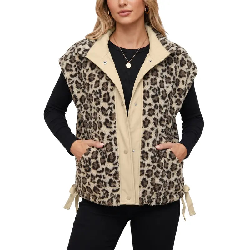 Women Leopard Print Fleece Vest