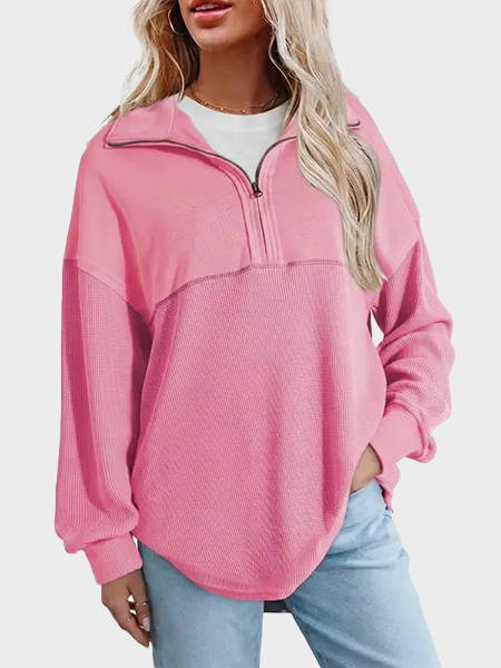 Women's  Waffle Knit Half Zip Pullover Casual Sweatshirt