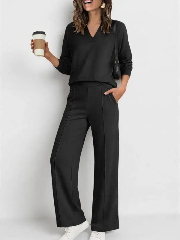 Women V Neck 2 Piece Lounge Set