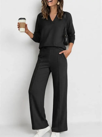 Women V Neck 2 Piece Lounge Set