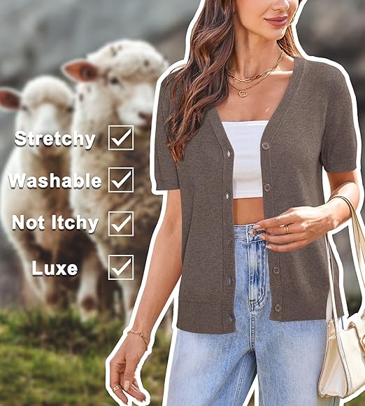 Hot Sale-Women's Short Sleeve Wool Blend Cardigan