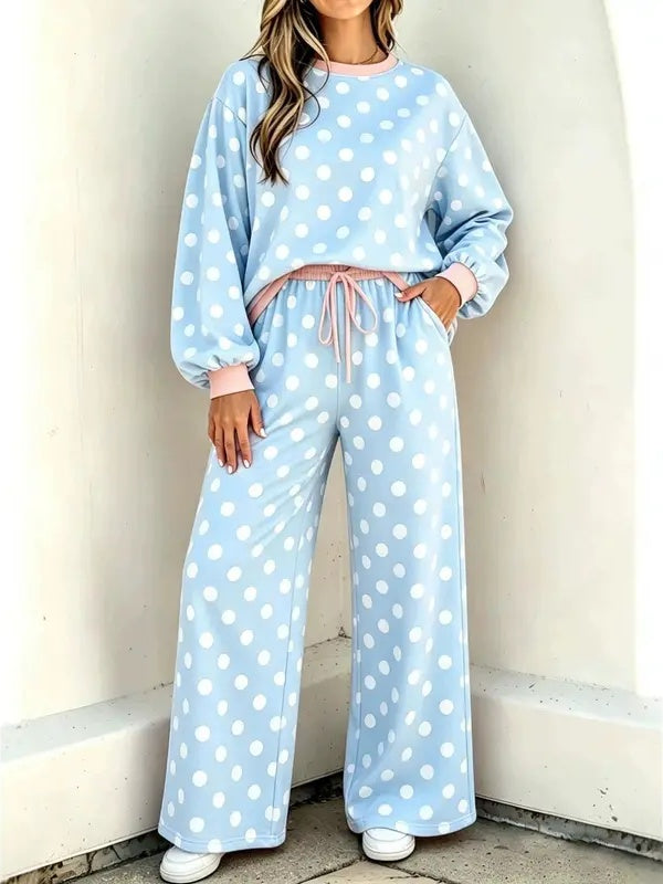 Cute Polka Dot 2 Piece Lounge Set