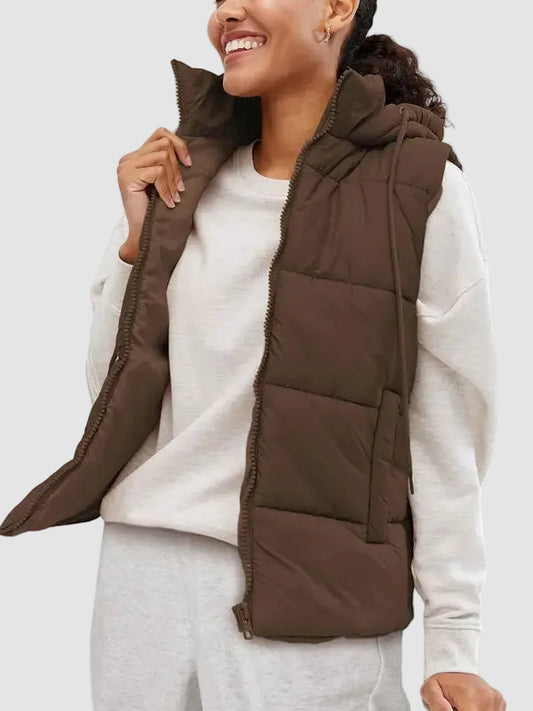 Women Removable Hood Puffer Vest