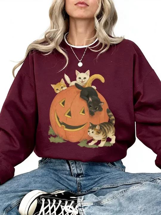 Women's Vintage 90s Halloween Cat Crewneck Sweatshirt
