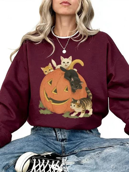 Women's Vintage 90s Halloween Cat Crewneck Sweatshirt