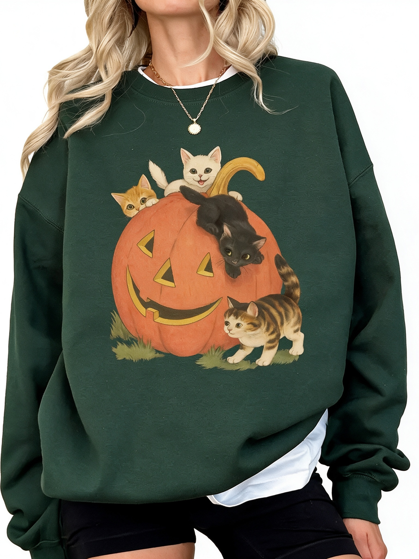 Women's Vintage 90s Halloween Cat Crewneck Sweatshirt