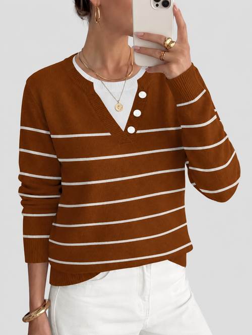 Women's Faux Layer V Neck Knit Sweater