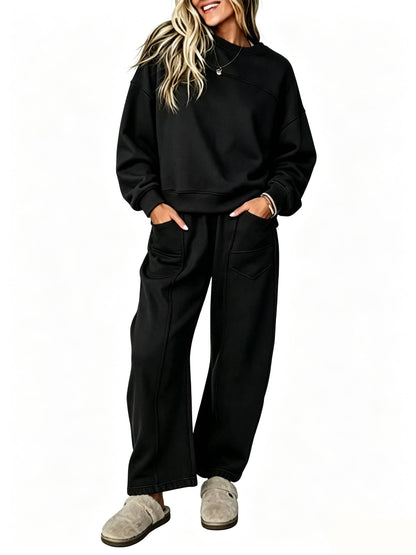 Womens Casual 2 Piece Contrast Seams Tracksuit Set