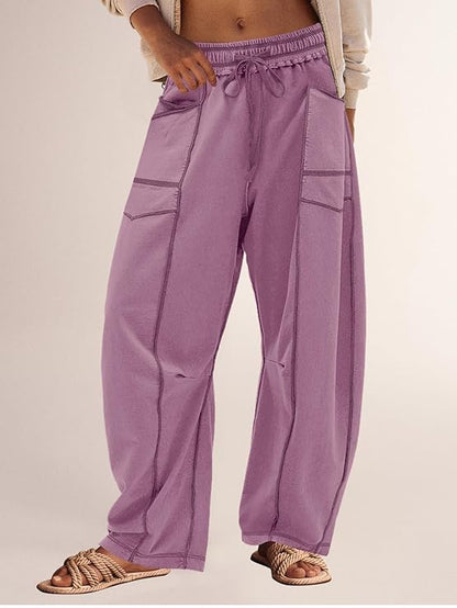 Women's Casual Drawstring Wide Leg Sweatpants Baggy Barrel Pants