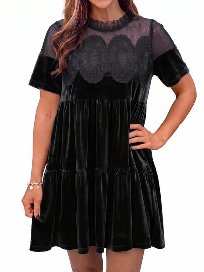 Women's Velvet Lace Babydoll Mini Dress