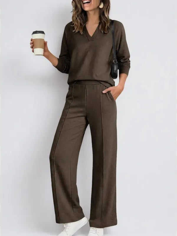 Women V Neck 2 Piece Lounge Set