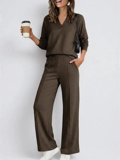 Women V Neck 2 Piece Lounge Set