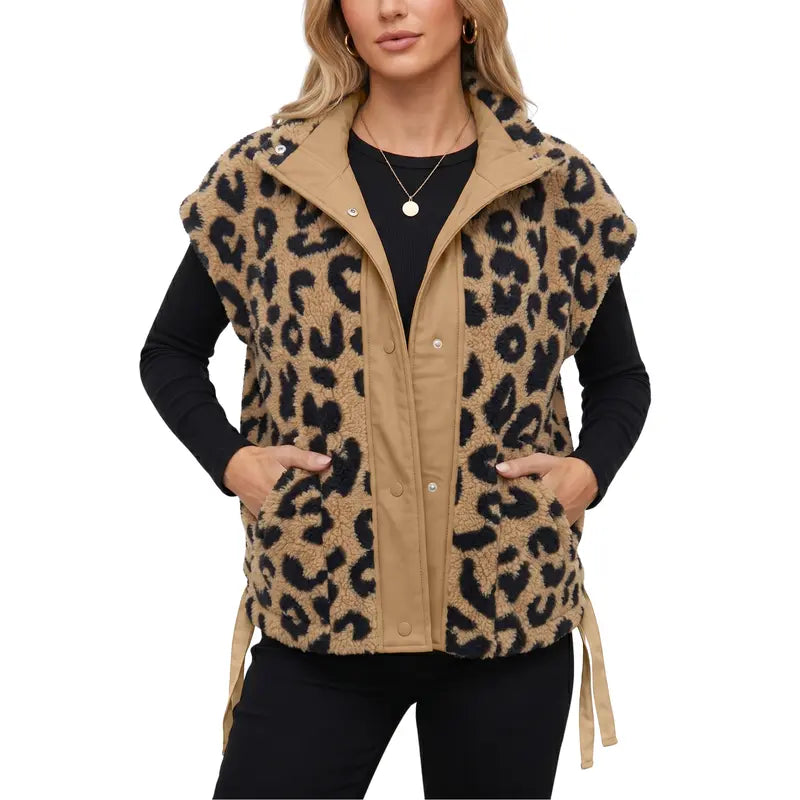 Women Leopard Print Fleece Vest