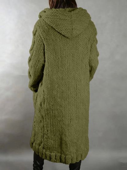 Women’s Hooded Cable Knit Long Cardigan
