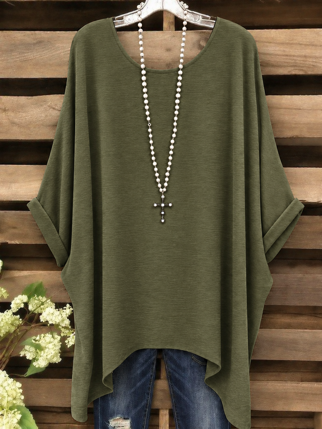 Women Irregular Hem Casual Batwing Top