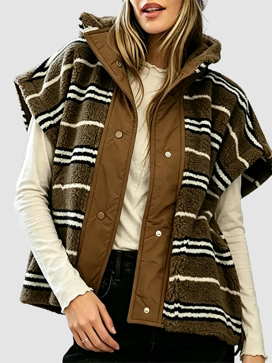 Hot Sale-Women's Stand Collar Striped Sherpa Fleece Vest