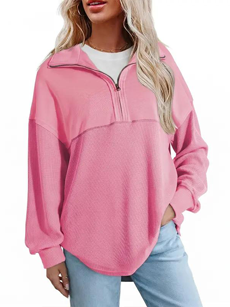 Women's  Waffle Knit Half Zip Pullover Casual Sweatshirt