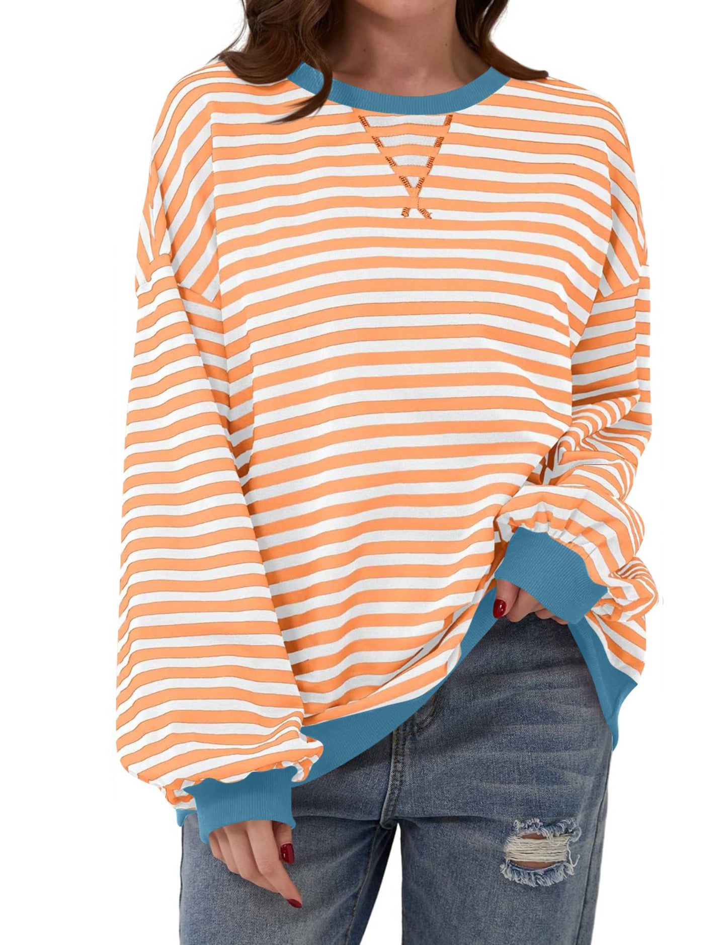 ⏰Hot Sale-Oversized Striped Color Block Sweatshirt