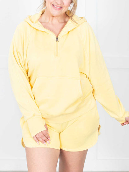 Womens Casual Washed Half Zip Hoodie With Thumb Holes