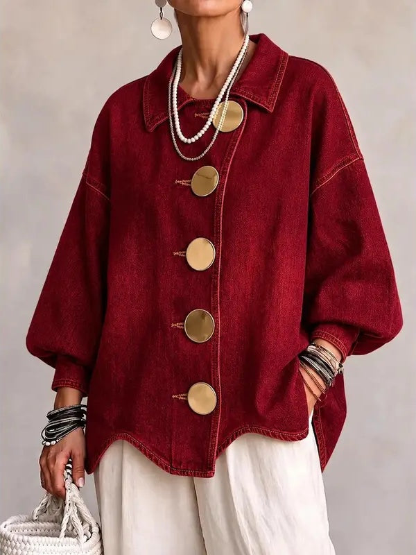 Vintage Washed Denim Coat With Large Buttons