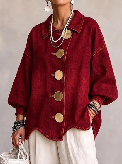 Vintage Washed Denim Coat With Large Buttons