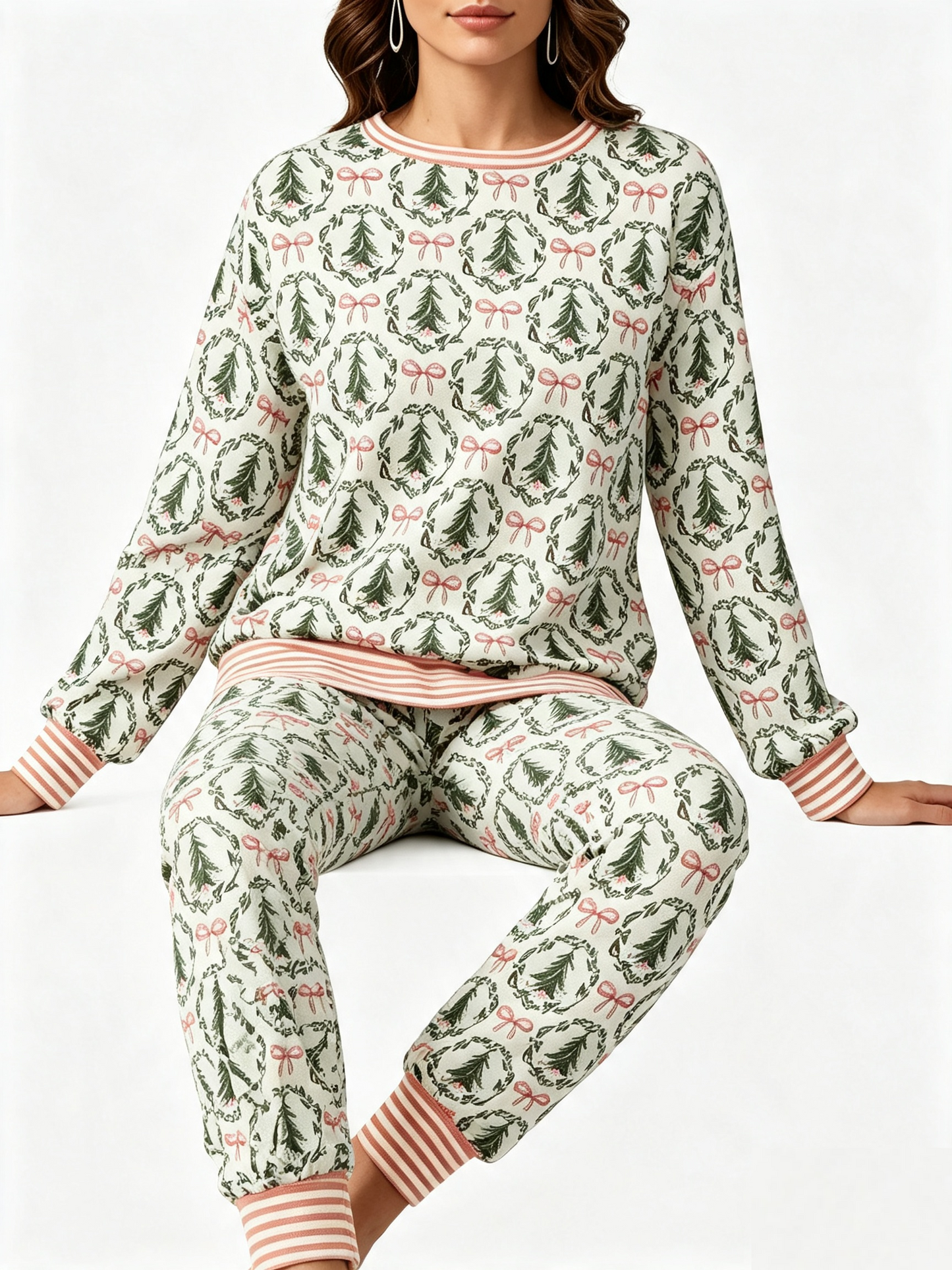 Women Halloween Pumpkin Ghost Print Long Sleeve 2 Piece Pajama Set