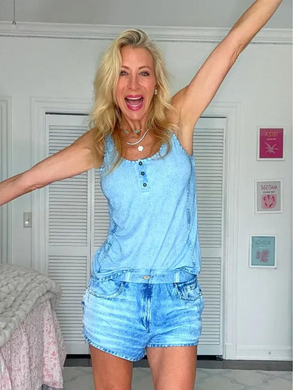 Imitation Denim Shorts Set