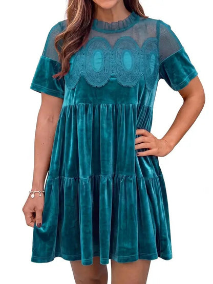 Women's Velvet Lace Babydoll Mini Dress