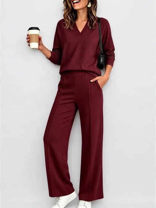 Women V Neck 2 Piece Lounge Set