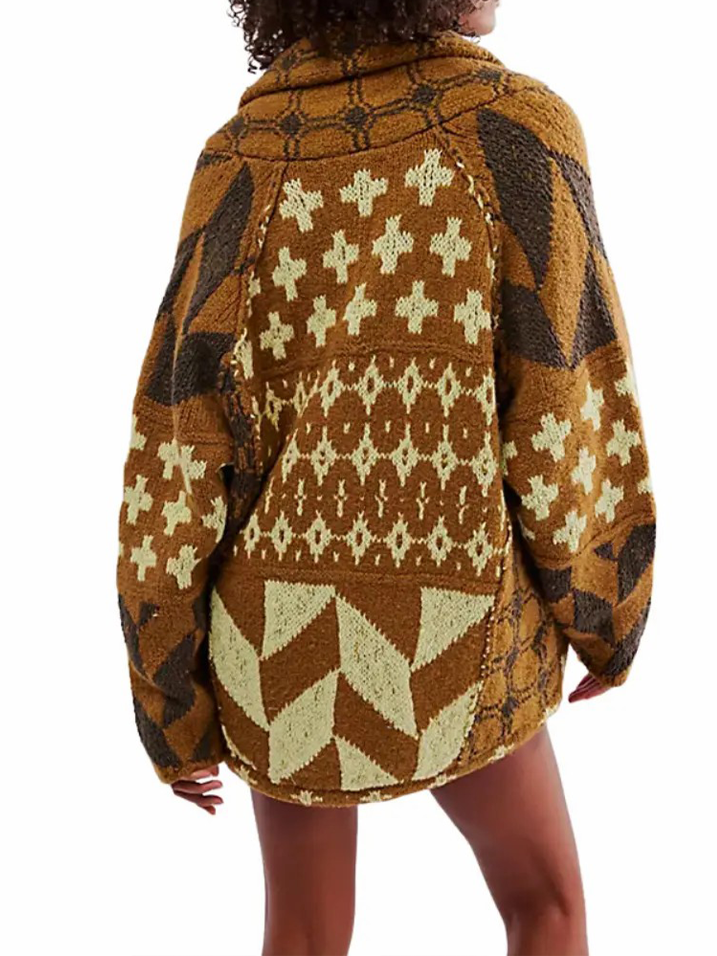 Women's Y2K Colorblock Print Lapel Button Down Oversized Knit Cardigan