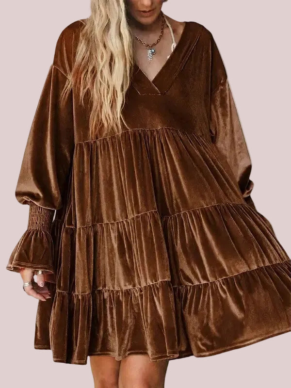 Women's Soft Elegant Velvet Oversized Babydoll Dress