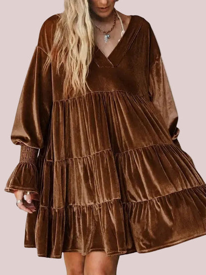 Women's Soft Elegant Velvet Oversized Babydoll Dress