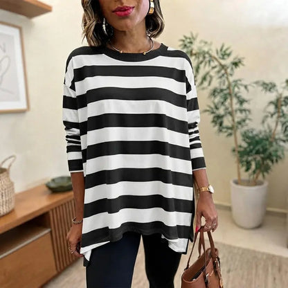 Women Classic Striped Oversized Long Sleeve Top
