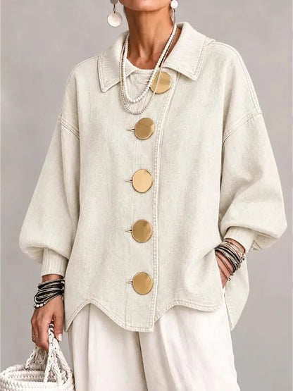 Vintage Washed Denim Coat With Large Buttons