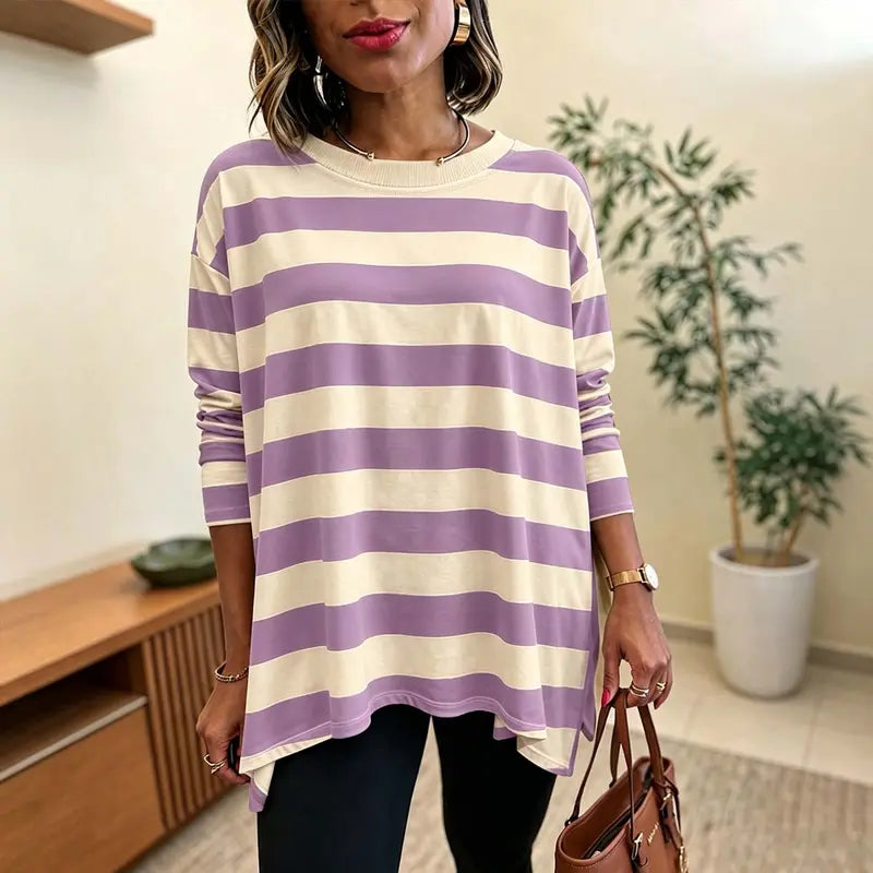 Women Classic Striped Oversized Long Sleeve Top