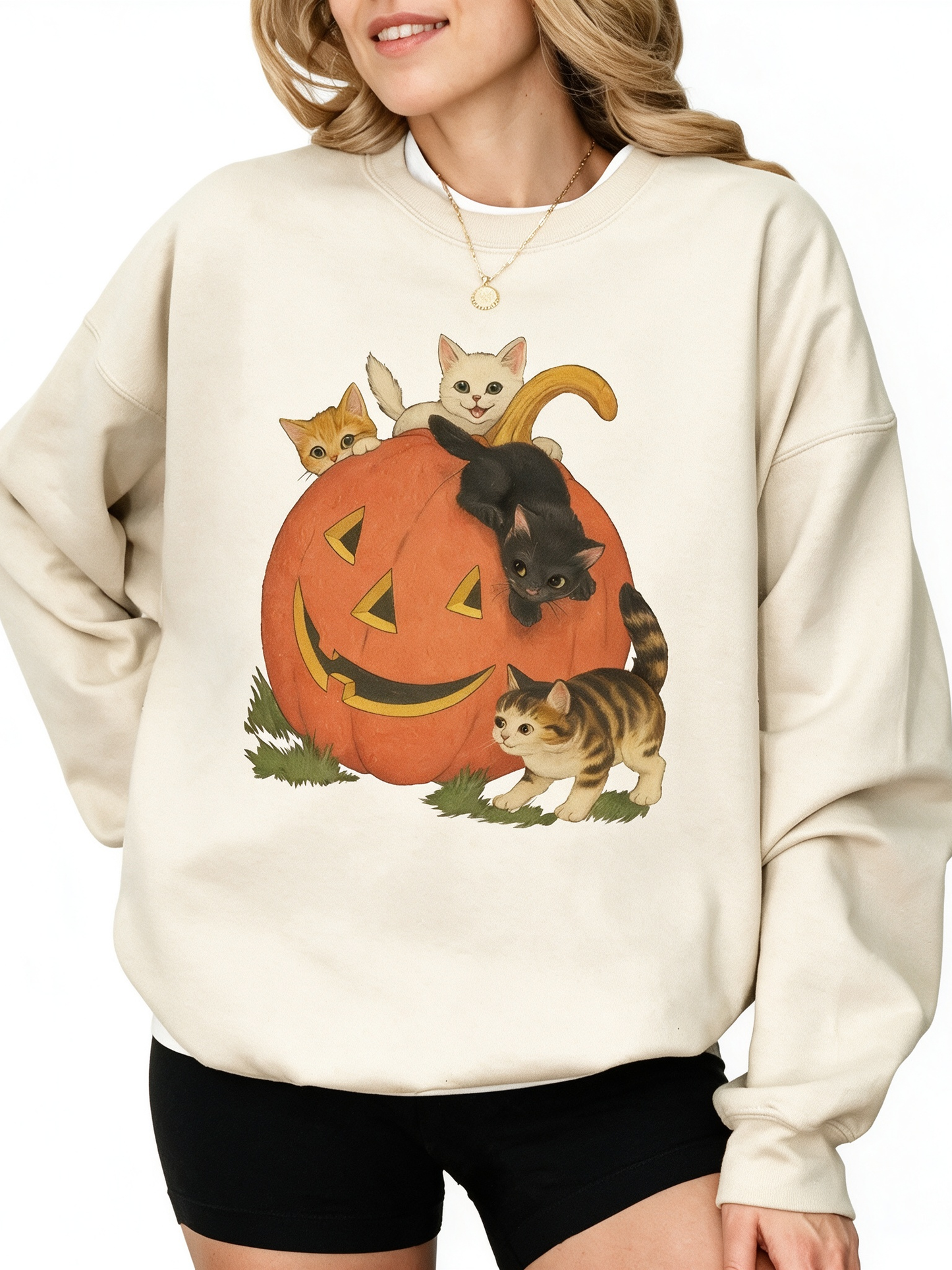 Women's Vintage 90s Halloween Cat Crewneck Sweatshirt