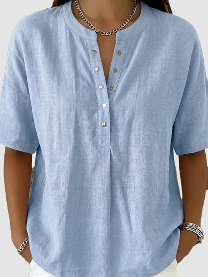 Women's Henley Neck Half-Button Casual Blouse