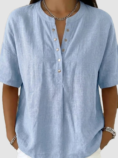 Women's Henley Neck Half-Button Casual Blouse