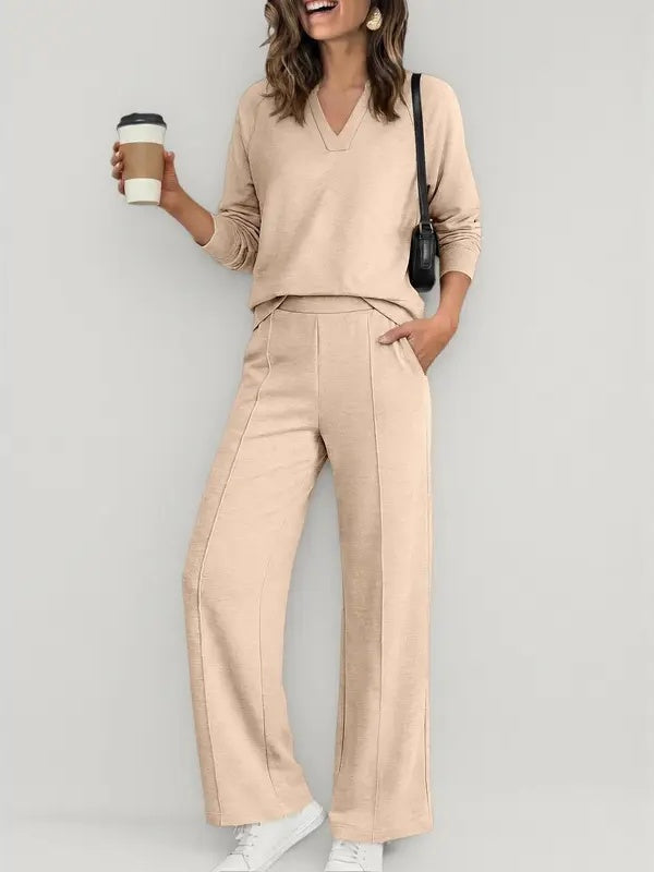 Women V Neck 2 Piece Lounge Set