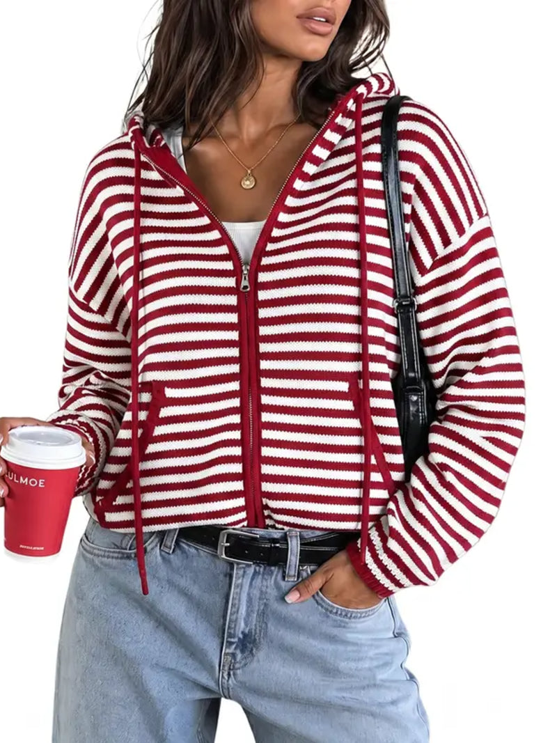 Women Y2K Striped Zip‑Up Hooded Oversized Jacket