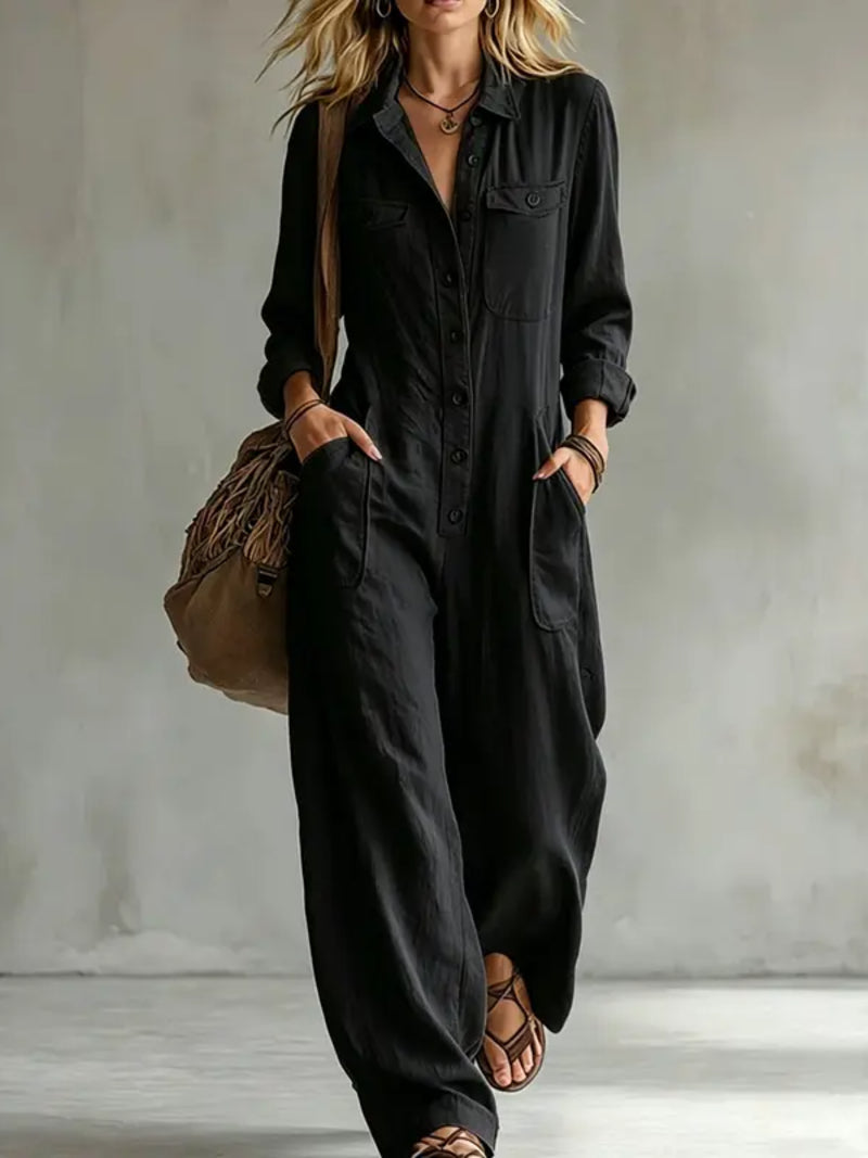 Women French Style Button Front Jumpsuit