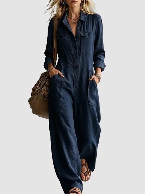 Women French Style Button Front Jumpsuit