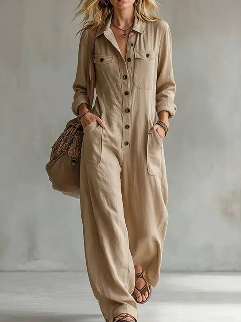 Women French Style Button Front Jumpsuit