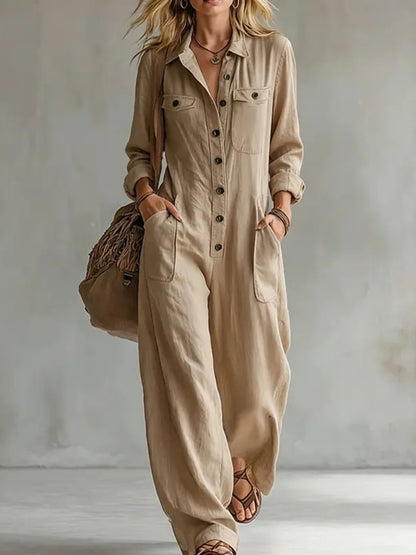 Women French Style Button Front Jumpsuit