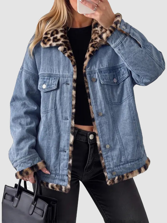 Women Reversible Leopard Lined Denim Jacket