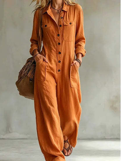 Women French Style Button Front Jumpsuit