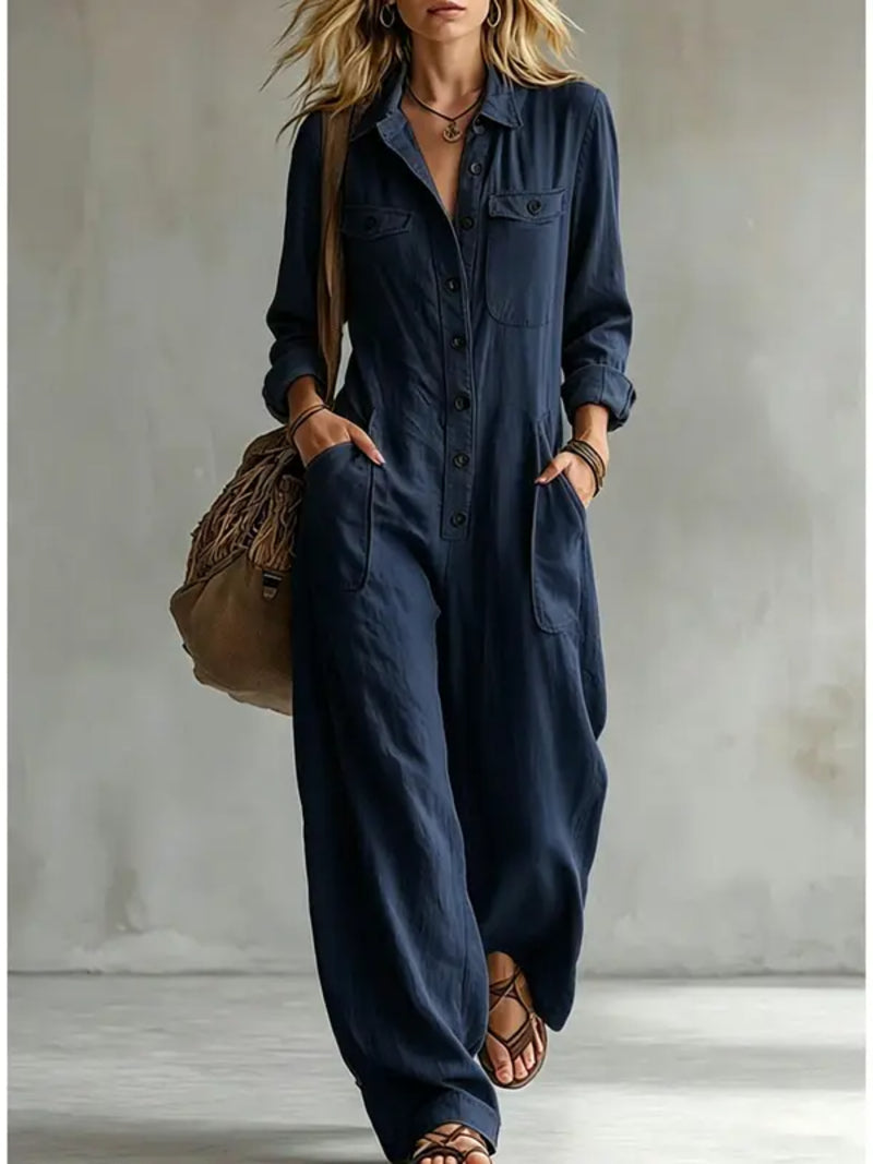 Women French Style Button Front Jumpsuit